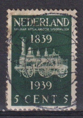Nederland 1939 nr. 325 Spoorwegen 100 jr. Trein AMERSFOORT, Verzenden, Gestempeld, Treinen