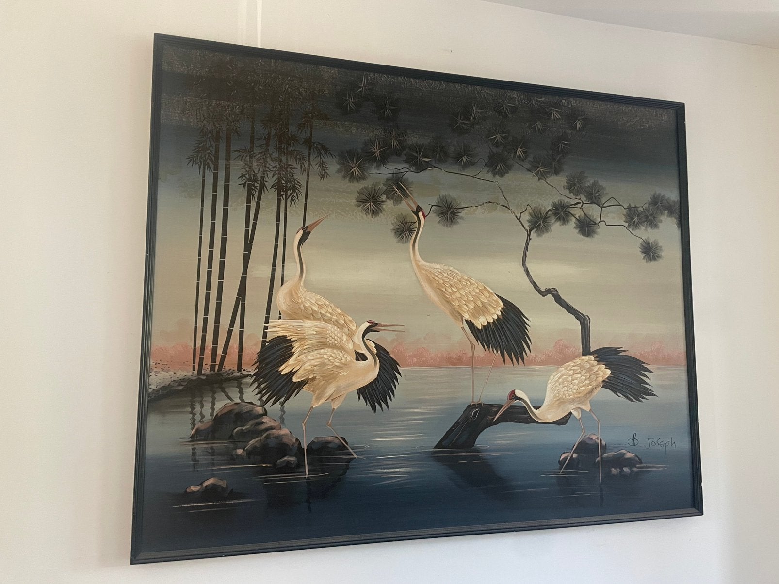 Groot schilderij kraanvogels, Ophalen