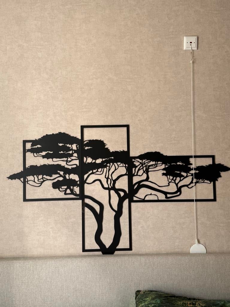 Moderne Acacia Levensboom Wanddecoratie - Zwart - 80x120cm, Wandsculptuur, Ophalen of Verzenden, Zo goed als nieuw, Modern