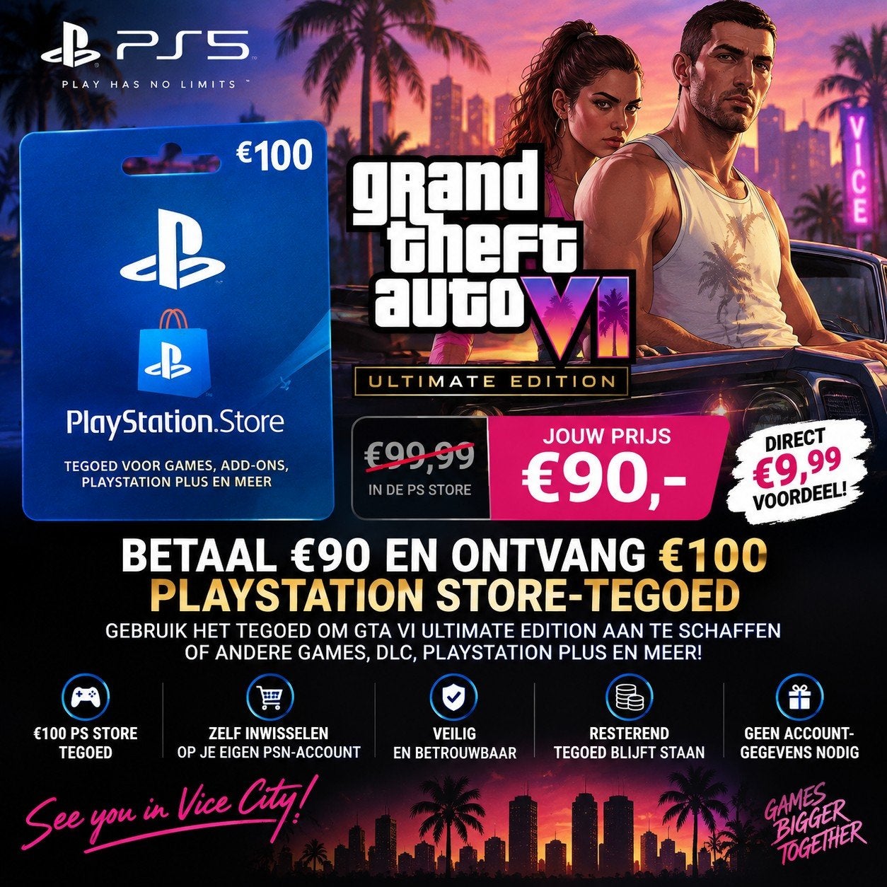 GTA VI Ultimate Edition PS5 – €90 i.p.v. €99,99 | €100 PS St