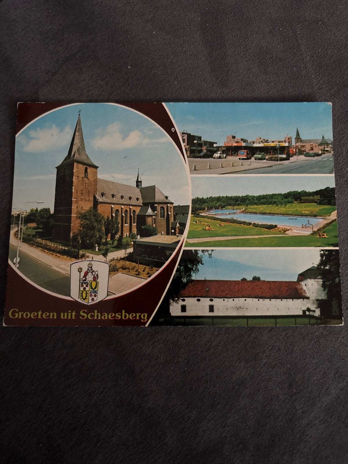 Ansichtkaart Groeten uit Schaesberg - Kerk, Centrum, Kasteel, Ophalen of Verzenden, 1960 tot 1980, Ongelopen, Limburg