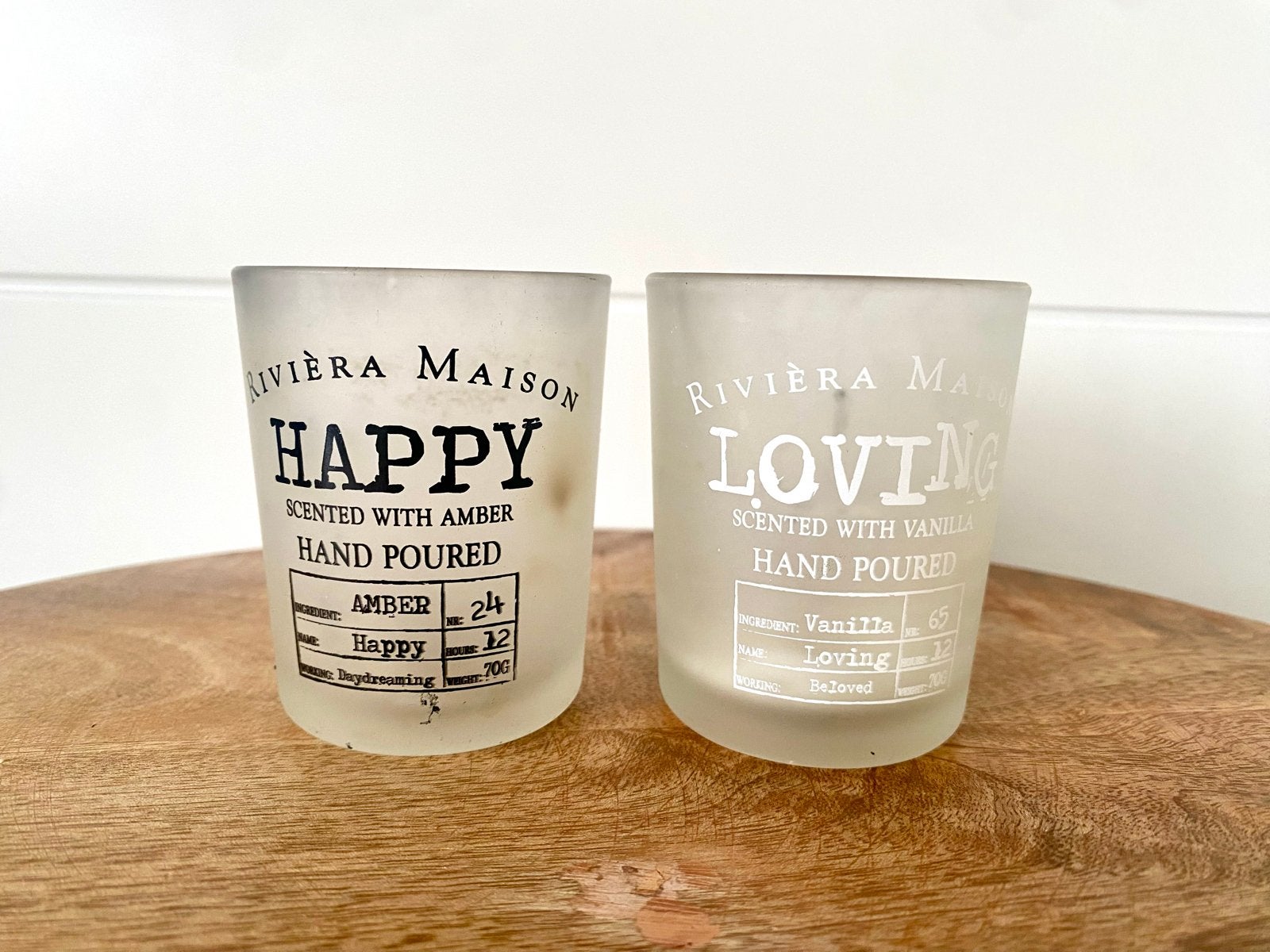 Riviera Maison Happy & Loving waxinelichtjes Set, Gebruikt, Ophalen of Verzenden, Modern, Wit