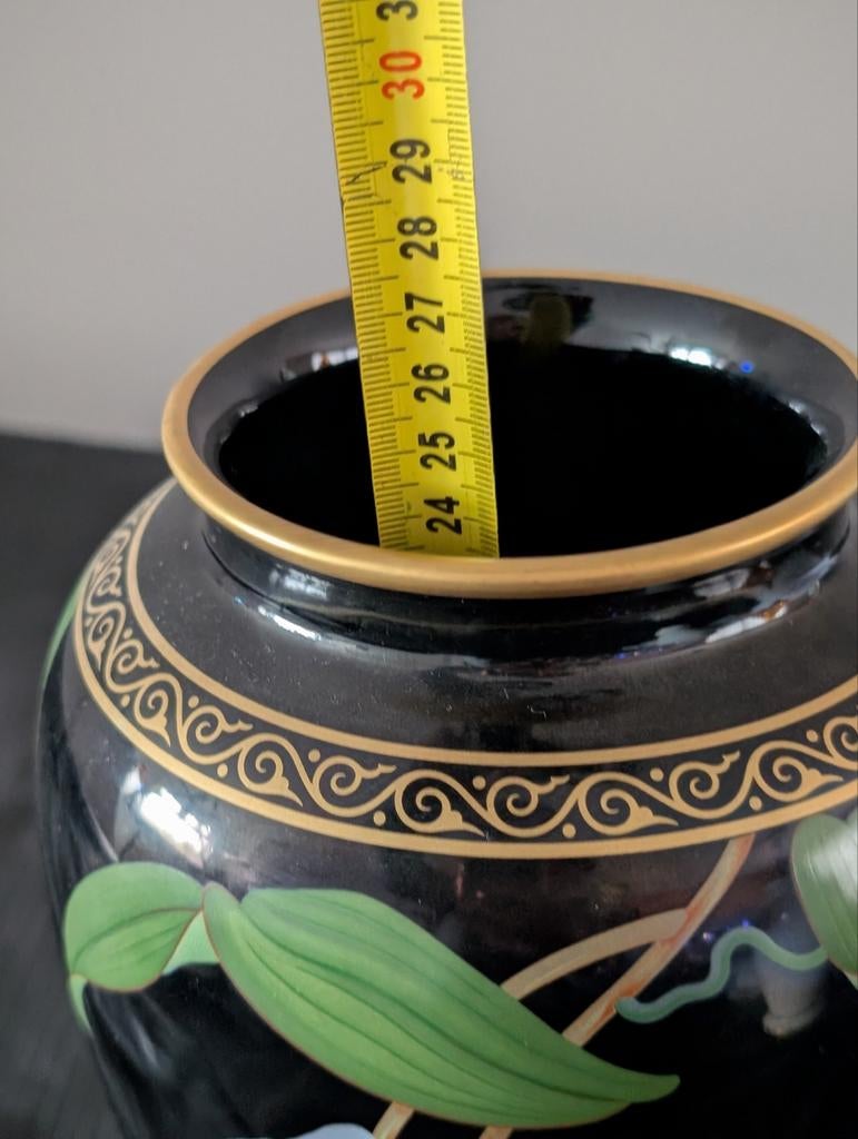 Franklin Mint Vaas Zwart met Bloemen - Origineel, Ophalen of Verzenden