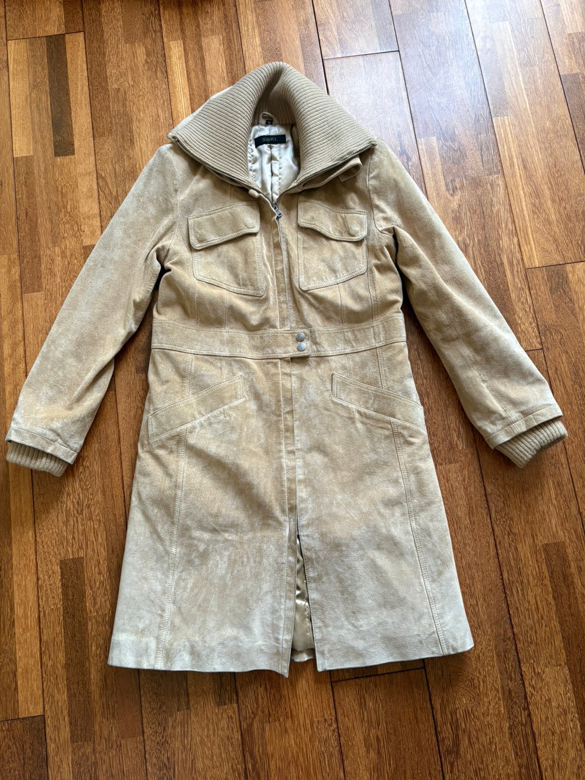 Lange suede jas, bruin, maat S, Kleding | Dames, Ophalen of Verzenden, Gedragen, Maat 36 (S), Bruin