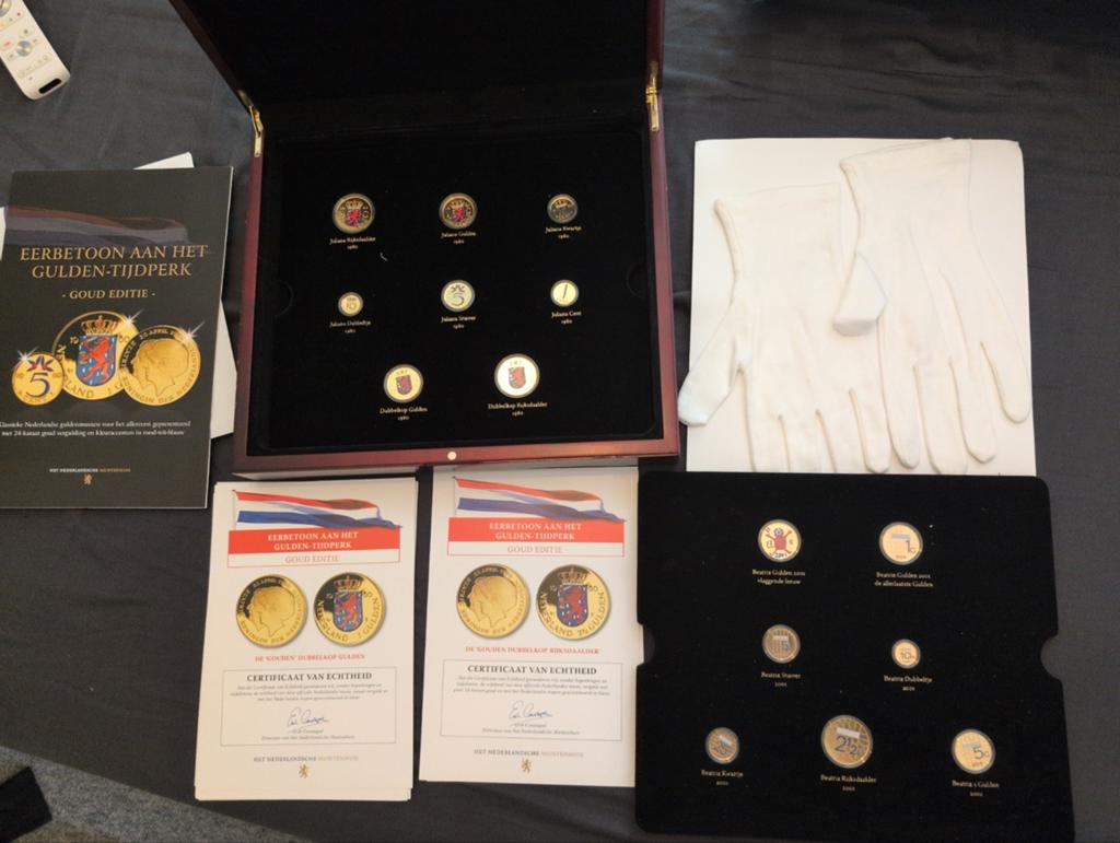 Luxe 24 Karaat goud vergulde Muntenset - Gulden Tijdperk, Ophalen of Verzenden, Koningin Beatrix, Goud