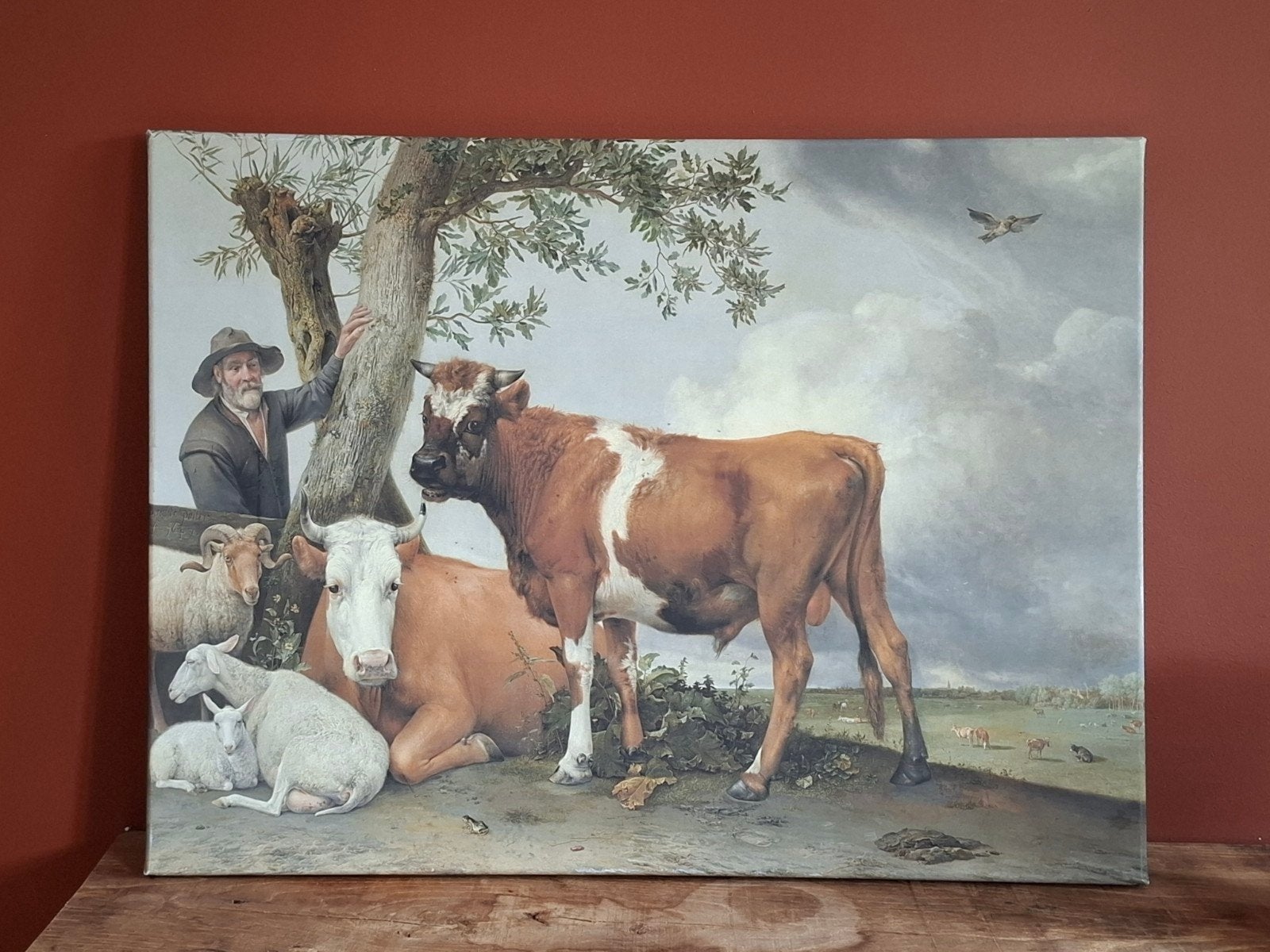 De Stier van Paulus Potter op canvas, Huis en Inrichting, 50 – 75, Ophalen of Verzenden, 75 tot 100 cm, Print