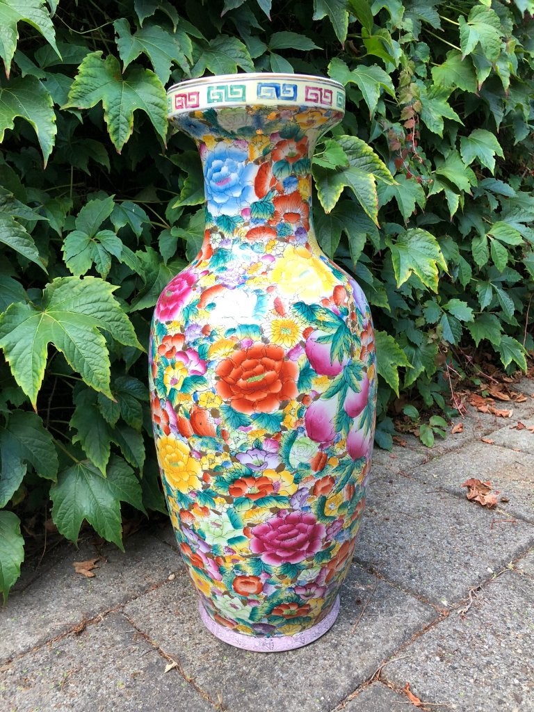 Grote kleurrijke Chinese vaas met bloemmotieven, Ophalen