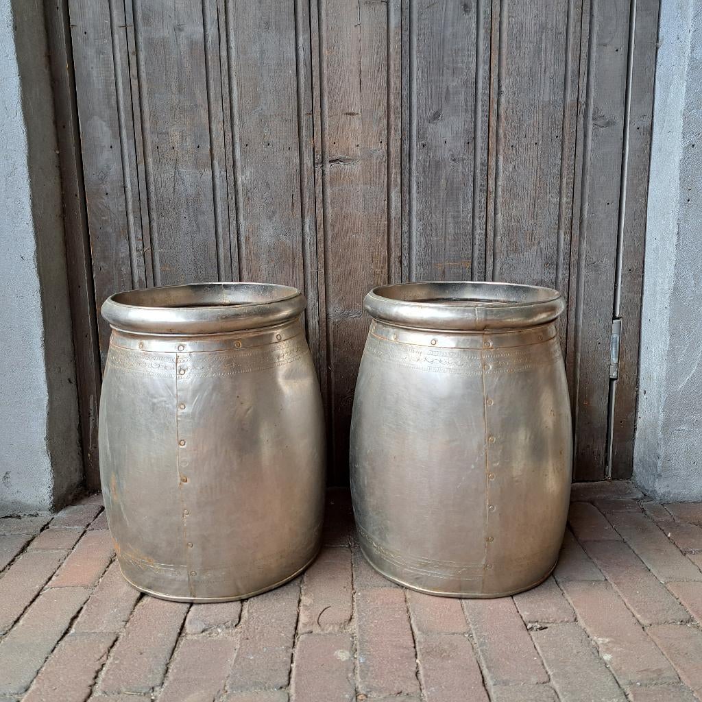 2x Vaas metalen pot plantenpot kruik hoogte 37cm *Etage3*, ., Ophalen of Verzenden, Zo goed als nieuw, .