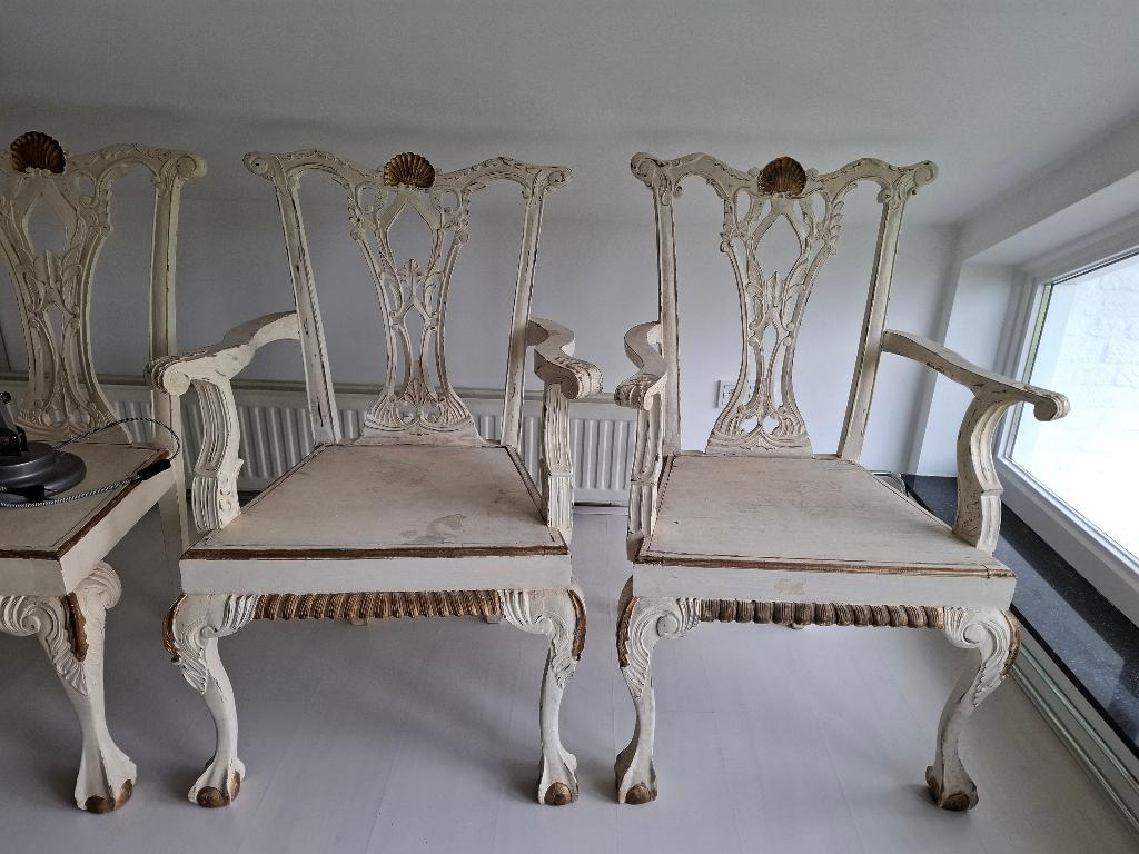 4 eetkamer stoelen in stijl barok / rococo 18de-eeuw., Ophalen, Rococo, kasteel, klassiek, Louis 15., Gebruikt, Wit