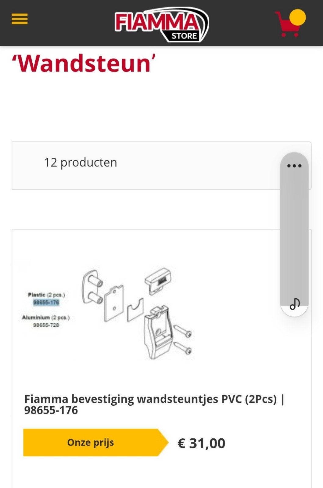 Fiamma Wandsteun Bevestigingsset PVC (2 stuks), Ophalen of Verzenden, Nieuw