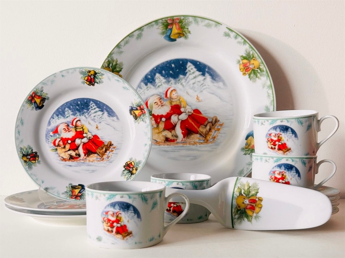 Siaki Ontbijt Kerstservies met Gebakschaal en Taartschep, Overige merken, Klassiek, Ophalen of Verzenden, Zo goed als nieuw