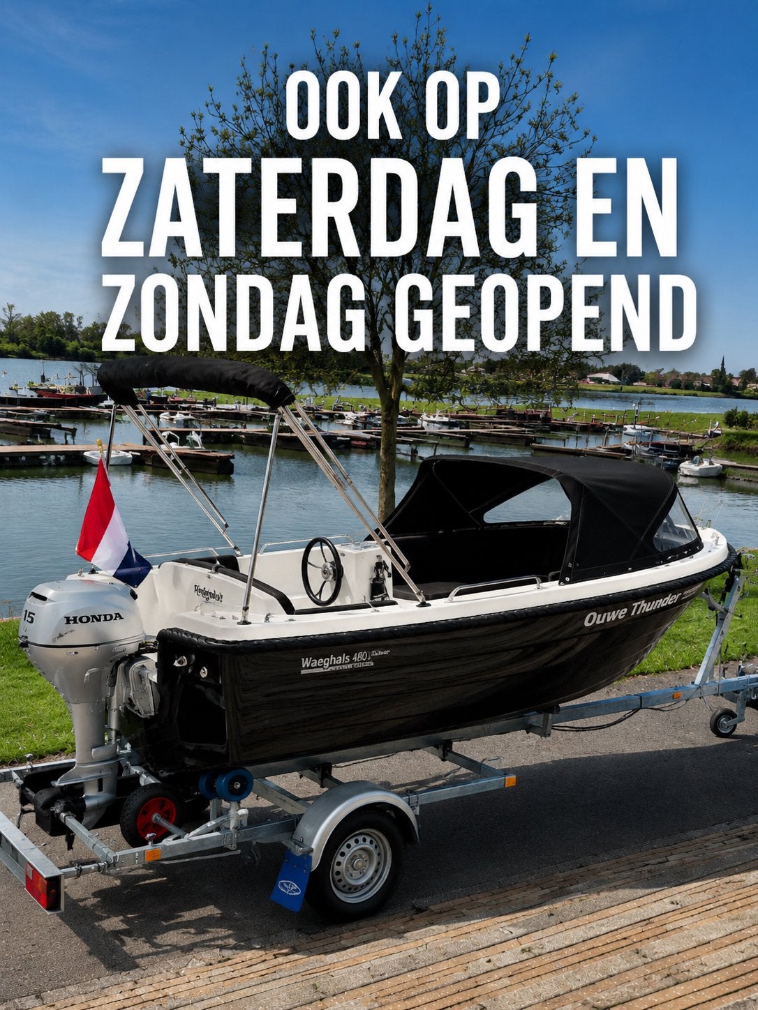 Waeghals 444 Honda 15pk 4 takt nieuwstaat, Watersport en Boten, Ophalen, Zo goed als nieuw, Elektrische start