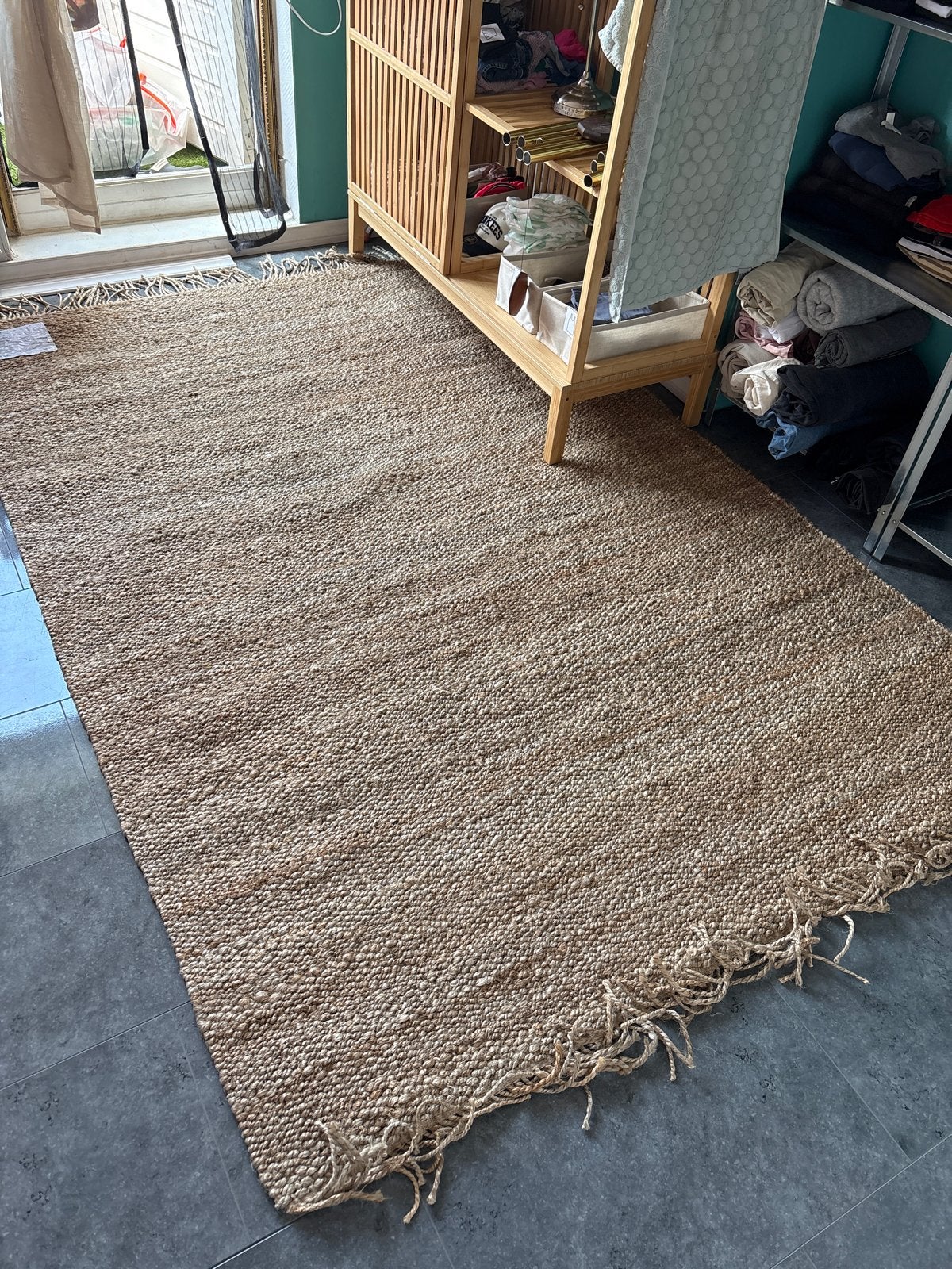 Schoon Ekotex jute vloerkleed, Ophalen, Beige, 150 tot 200 cm, 200 cm of meer