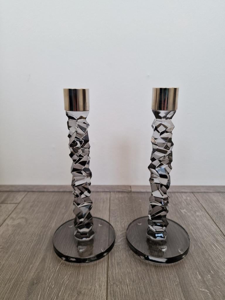 Orrefors Sweden Kristallen Kandelaars - 24 cm, Antiek en Kunst, Antiek | Kandelaars, Kristal, Ophalen of Verzenden