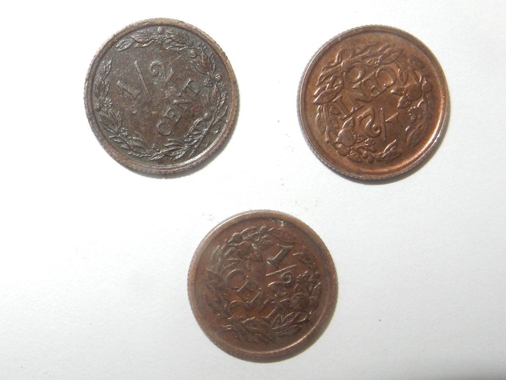 3 x .5 cent, 1903, 1914, 1940, Ophalen of Verzenden, Koningin Wilhelmina, Losse munt