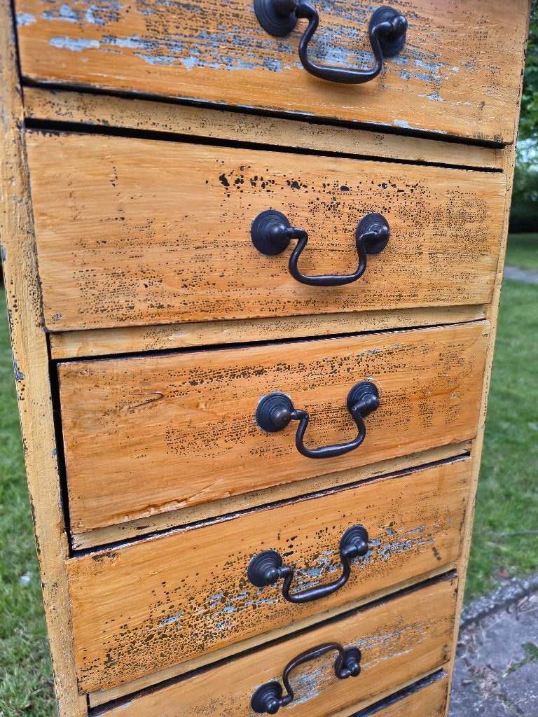 Vintage okergele ladekast / apotheker, Ophalen of Verzenden