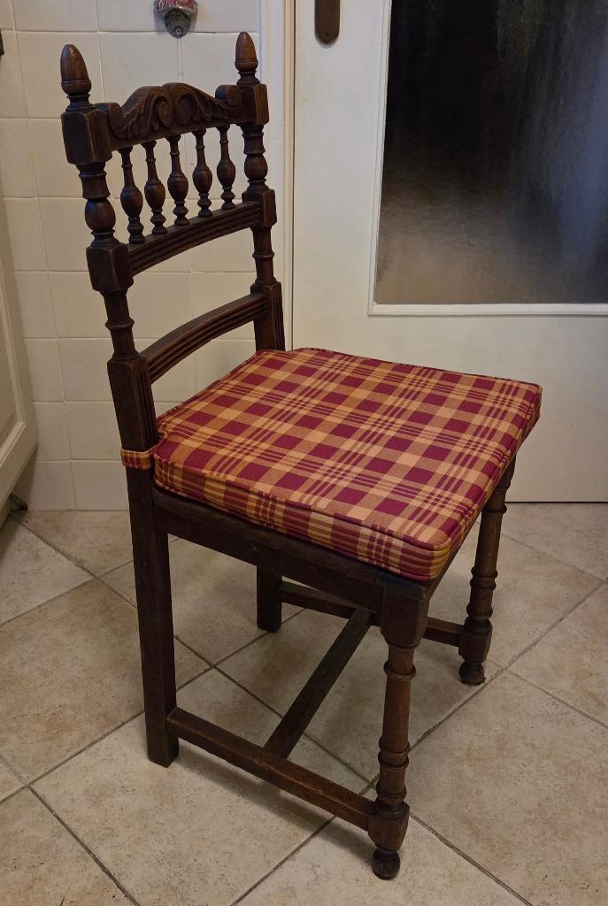 Antiek, 6 eikenhout stoelen met rietenzitting en kussens, Ophalen