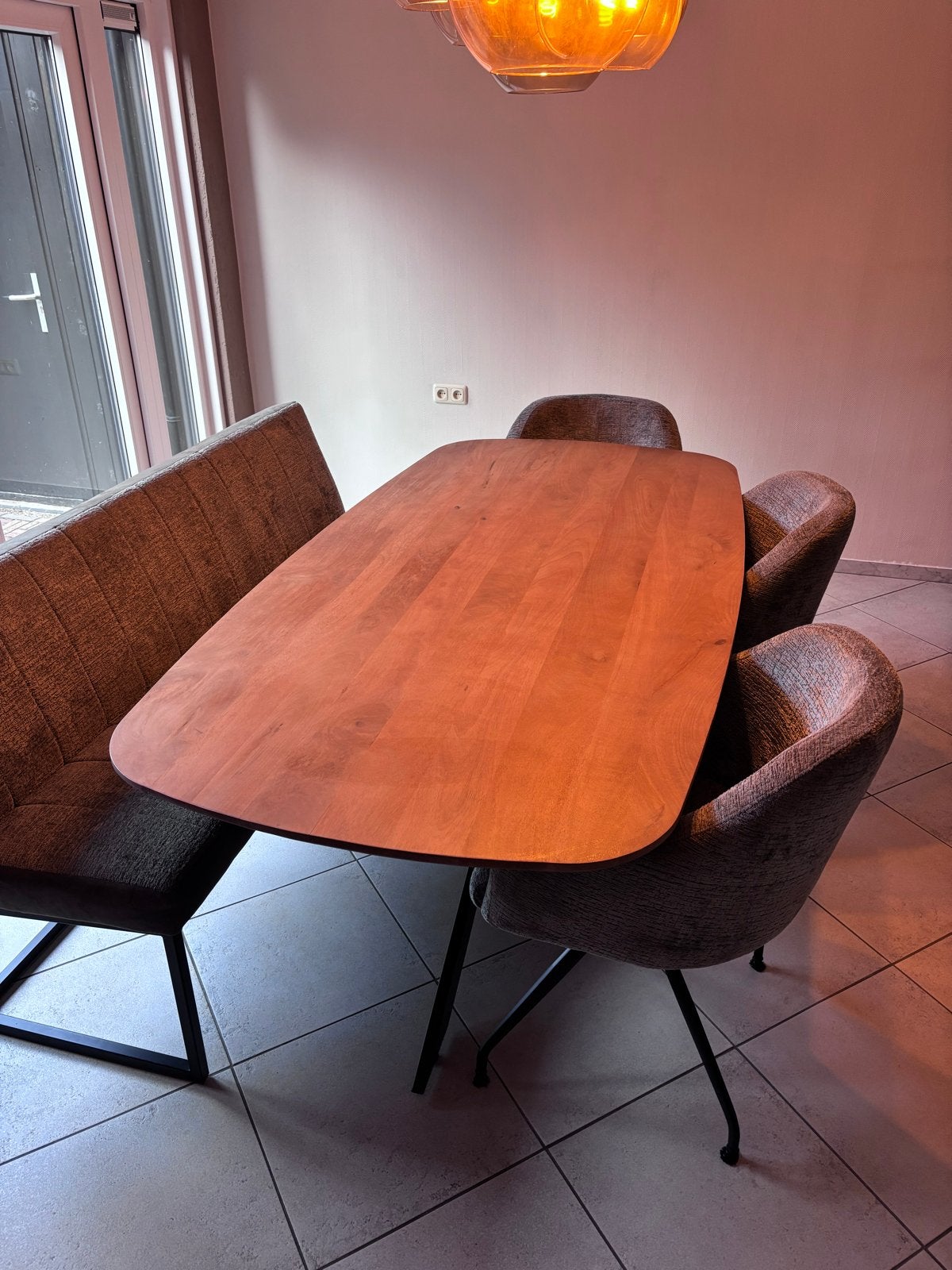 Deense ovale eettafel mangohout 200cm - Frenque Losser, Ophalen, 200 cm of meer, Zo goed als nieuw, Ovaal