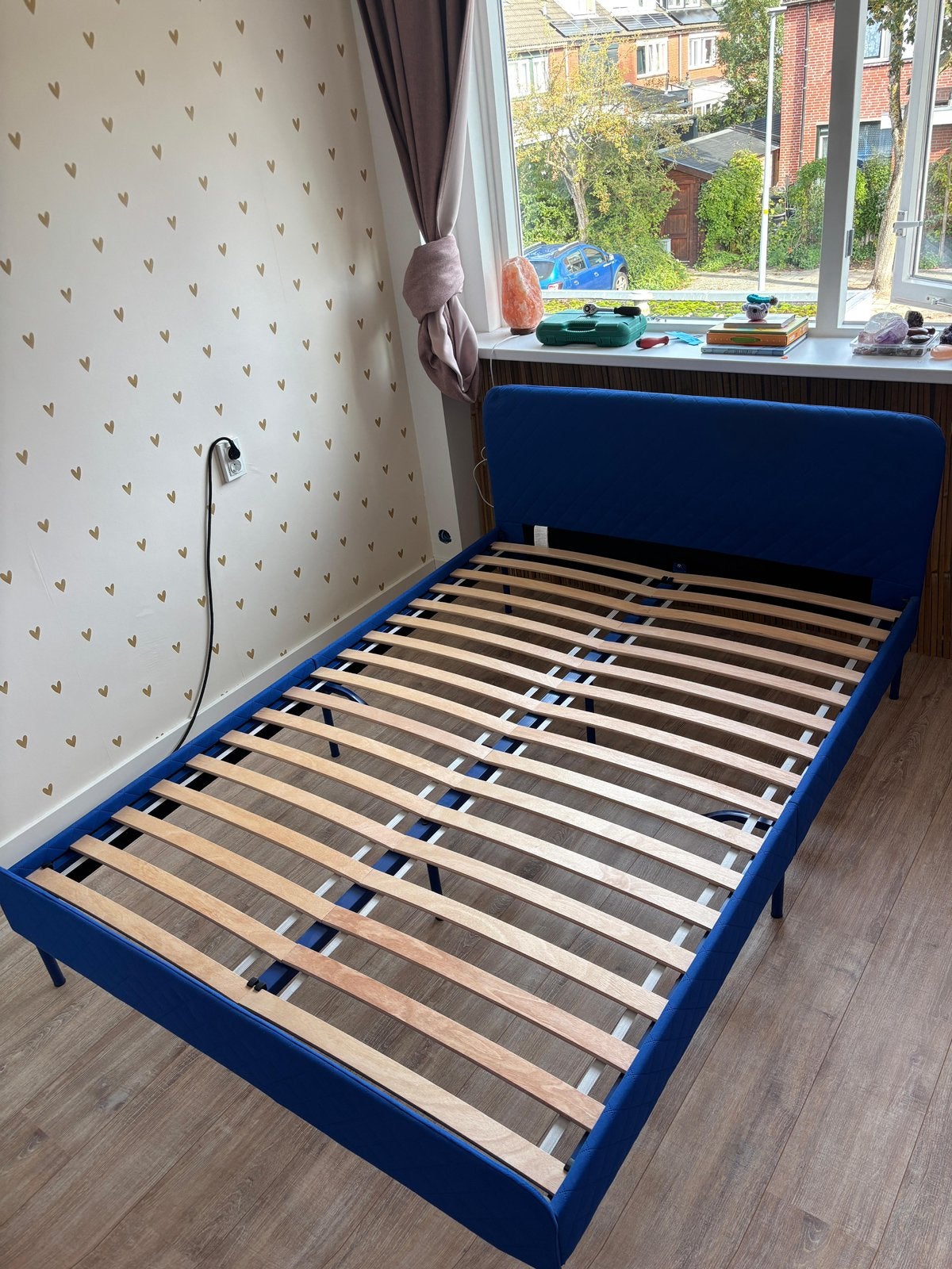 Ikea Slattum 140x200 blauw ZGAN, Ophalen, Wit, Tweepersoons, 140 cm