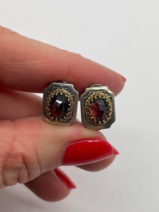 D717 Prachtige zilveren oorbellen met granaat, Sieraden, Tassen en Uiterlijk, Antieke sieraden, Ophalen of Verzenden, Zilver, Oorbellen