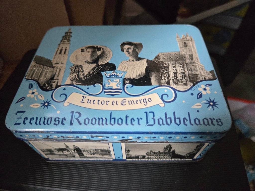 vintage blik van Zeeuwse Roomboter Babbelaars, 12.5x9.5x5cm, Verzamelen, Ophalen, Gebruikt, Overige, Overige merken