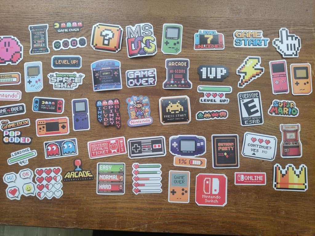 Grote set retro gaming stickers - Nintendo, Arcade, Gameboy, Verzamelen, Stickers, Nieuw, Overige typen, Ophalen of Verzenden