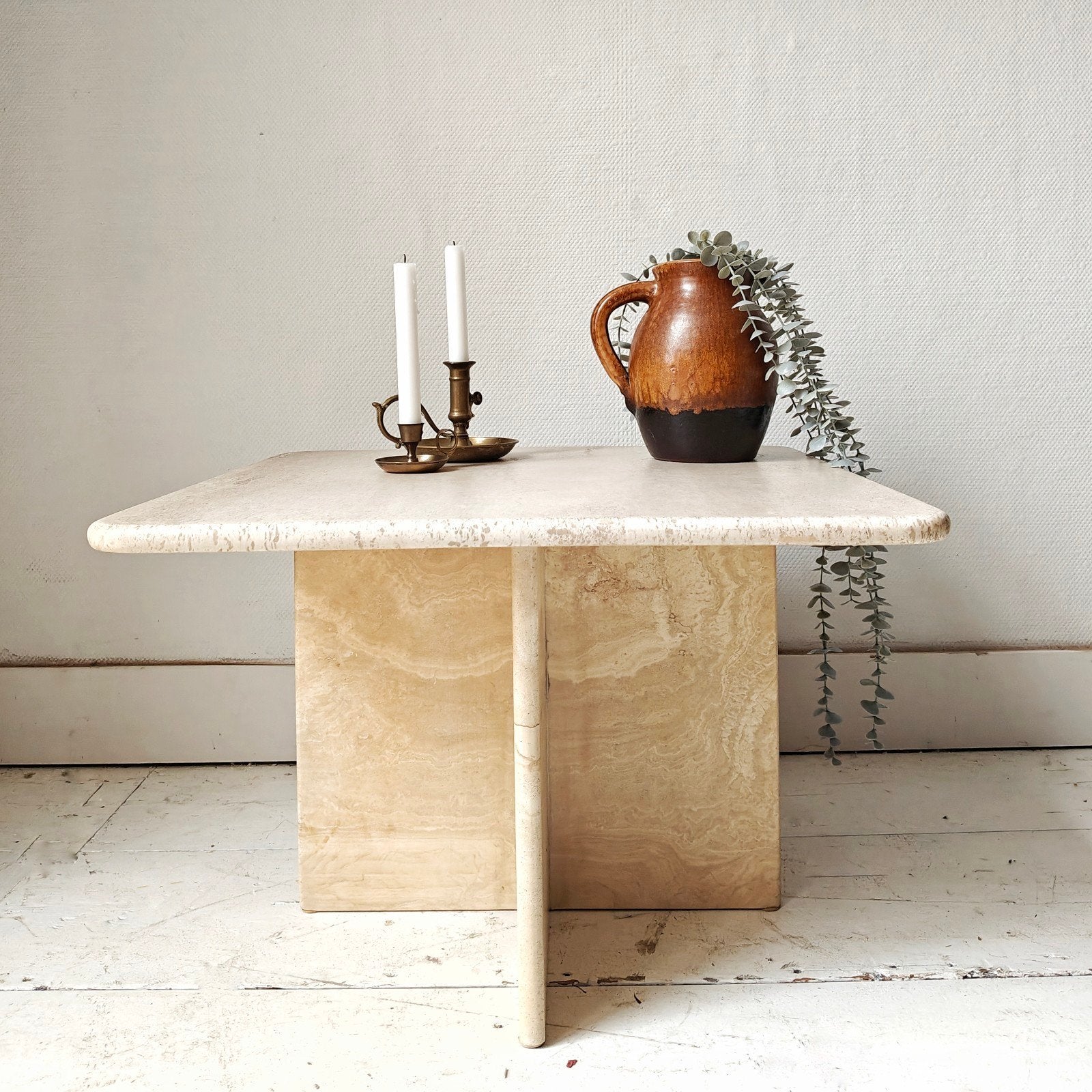 DV: Travertin salontafel 60x60x40H, Gebruikt, Overige materialen, 100 tot 150 cm, Vintage