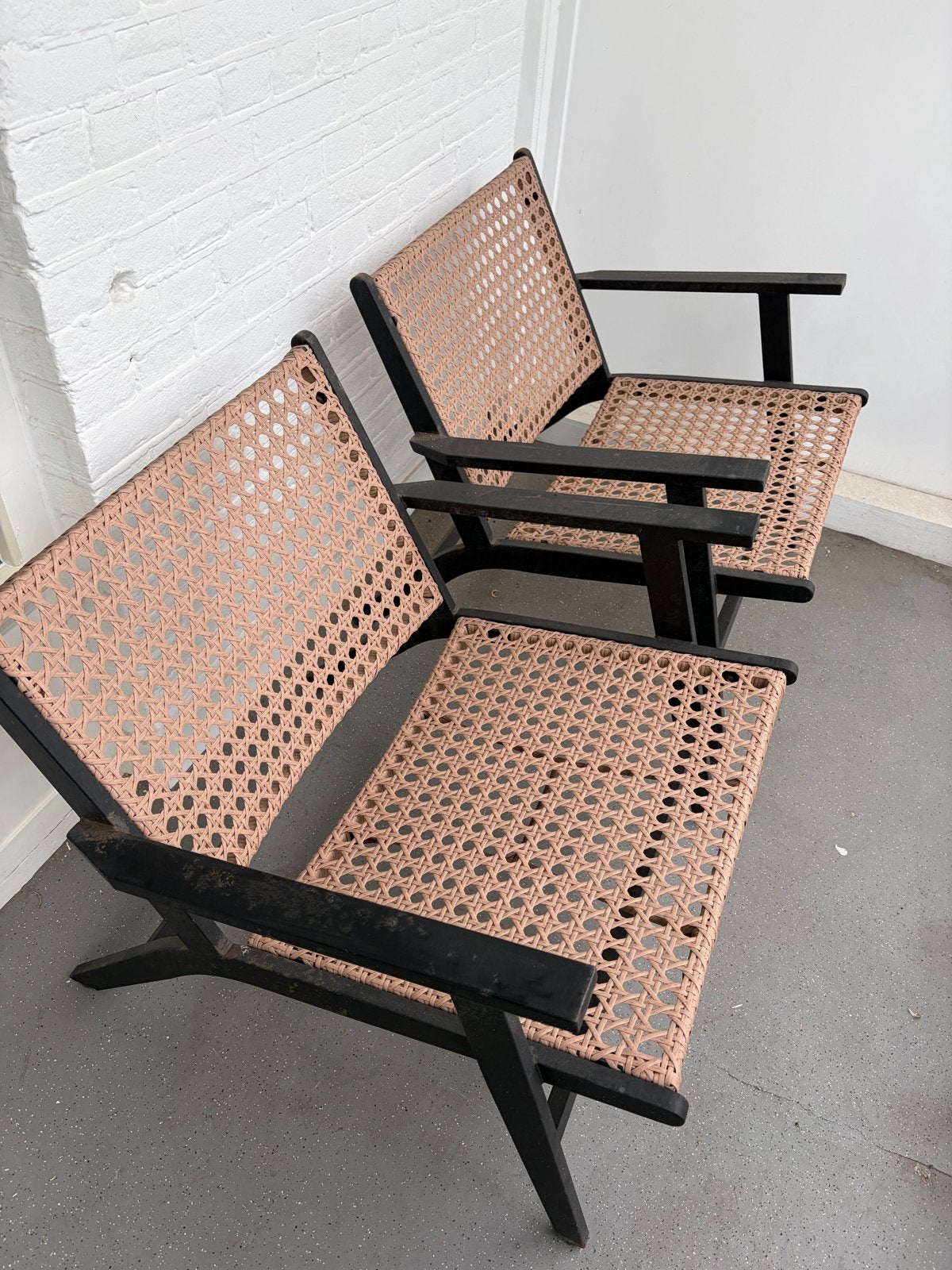 Twee tuinstoelen met rotan look, zwart-bruin, Ophalen, Gebruikt, Aluminium
