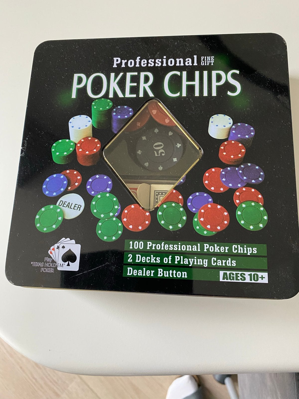 Professionele pokerchips set met kaarten en dealer button, Vijf spelers of meer, Ophalen of Verzenden, Zo goed als nieuw