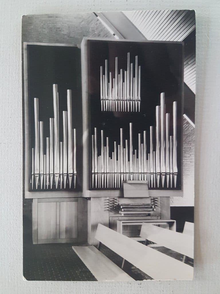 Reclamekaart Dispositie Orgel Gereformeerde kerk Anjum, Verzamelen, Ophalen of Verzenden, 1960 tot 1980, Ongelopen, Noord-Brabant