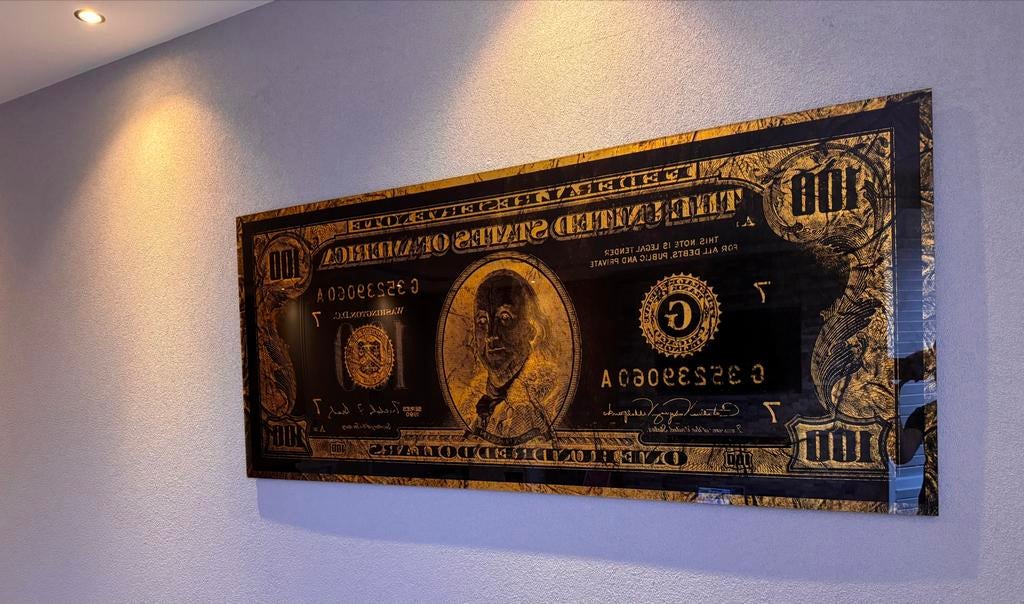 PLEXIGLAS DOLLAR WASHINGTON GOLD WANDDECORATIE 5MM, Ophalen, Goud, Kunststof, Met ophangsysteem