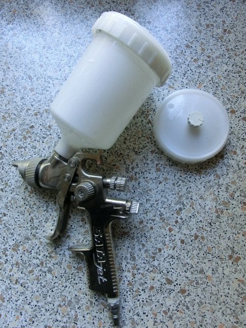 SataJet verfspuit incl. accessoires (4 nozzle tot), Ophalen of Verzenden, Gebruikt, Verfspuit of Verfpomp