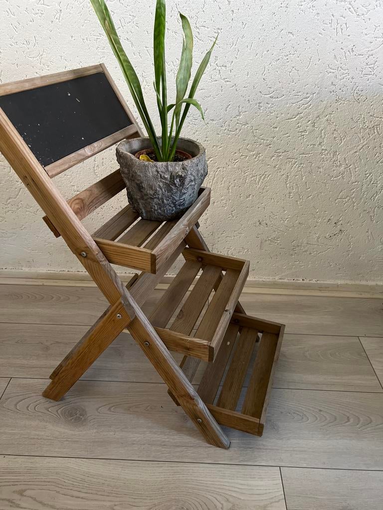 Houten plantenrek met krijtbord - Opvouwbaar, Huis en Inrichting, Ophalen, Gebruikt