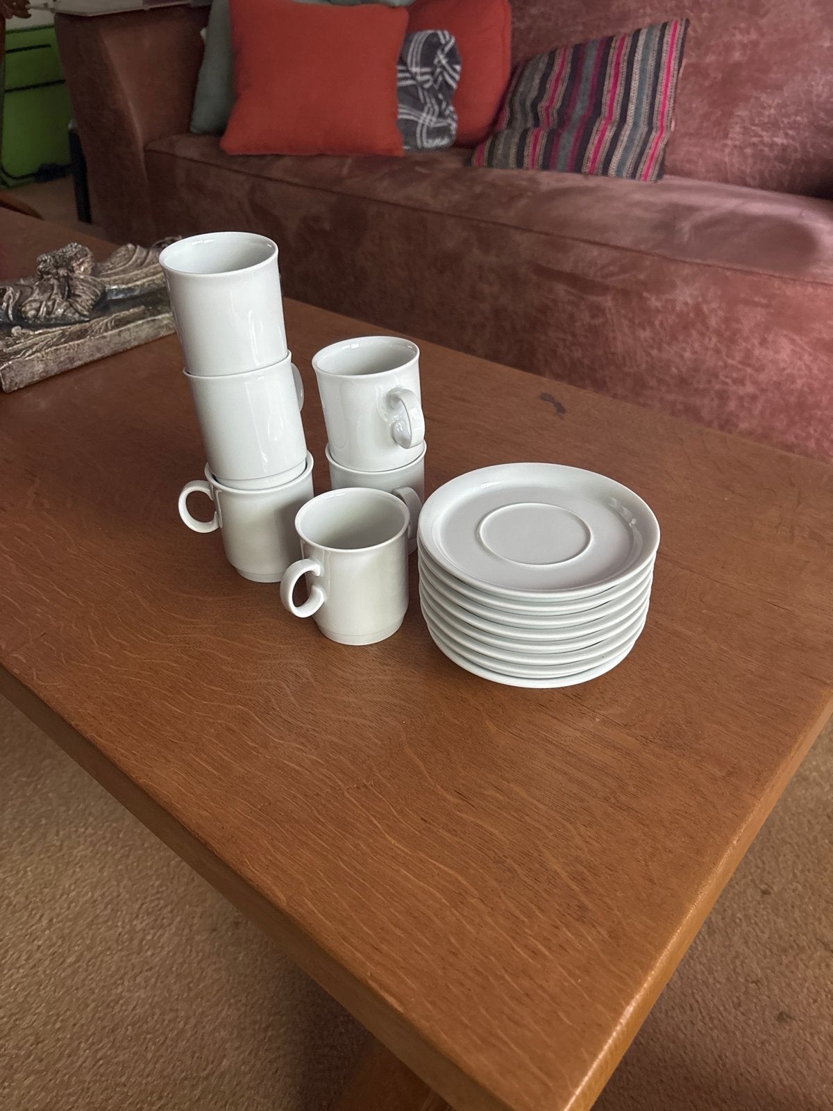 Set van 6 witte koffiekopjes met schotels, Ophalen, Gebruikt, Keramiek, Effen