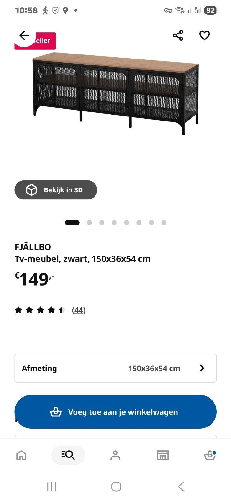 IKEA FJÄLLBO TV-meubel - Zwart metaal met hout, Gebruikt, 100 tot 150 cm, Industrieel, Modern, Minder dan 100 cm