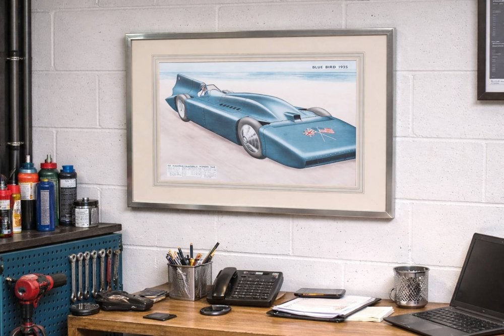 Ingelijste afbeelding van de Campbell-Railton Blue Bird 1935, Ophalen, Gebruikt, 74 cm, 60 cm