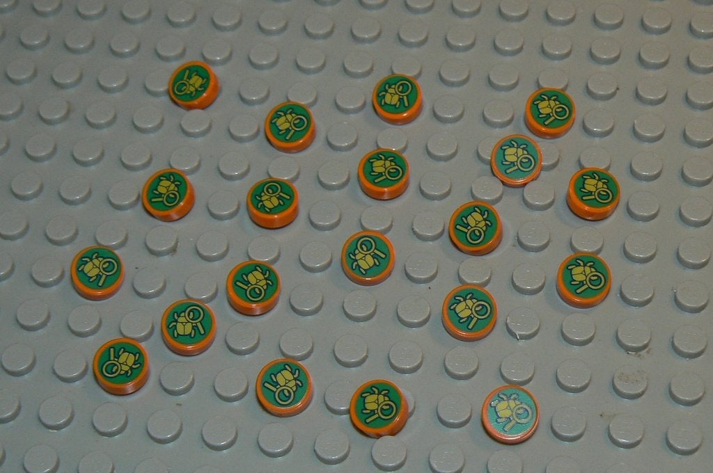 L1228 Tegels 1x1 rond oranje met opdruk kever 20 st., Ophalen of Verzenden, Nieuw, Losse stenen, Lego