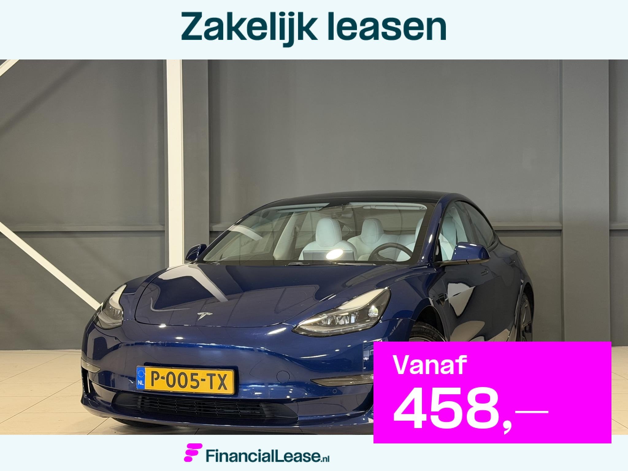 Tesla Model 3 Long Range AWD 75 kWh | Wit leder interieur |, Automaat, Stof, Gebruikt, Blauw