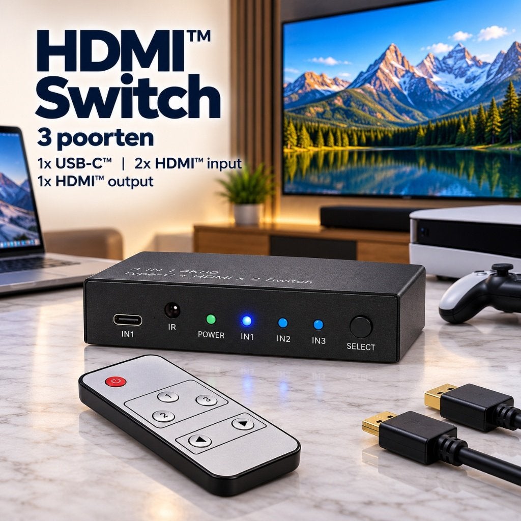 HDMI-Switch 3 poorten - 1x USB-C/2x HDMI In -1x HDMI Out, Ophalen of Verzenden, Nieuw