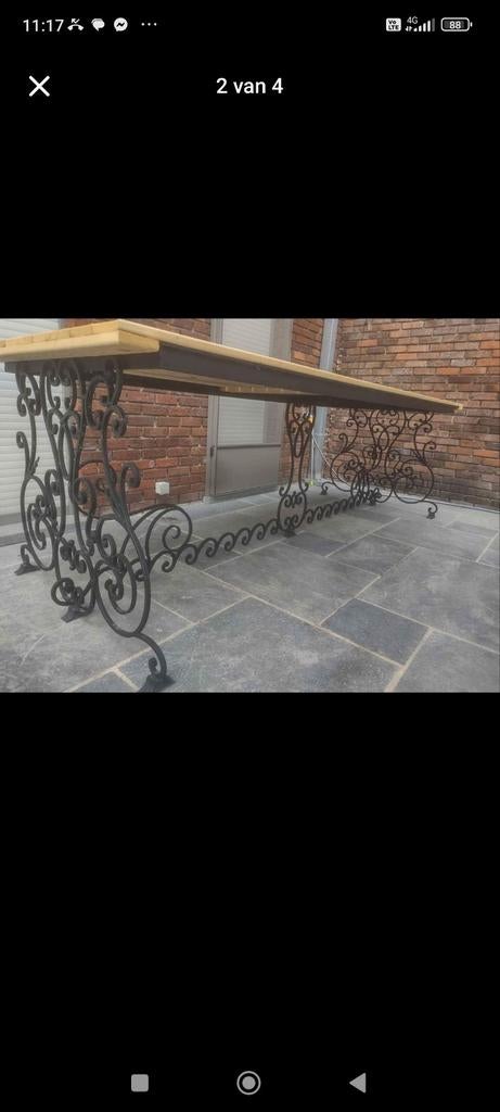 Smeedijzeren tafel met grenen blad, Ophalen, Grenenhout, 100 tot 150 cm, 200 cm of meer