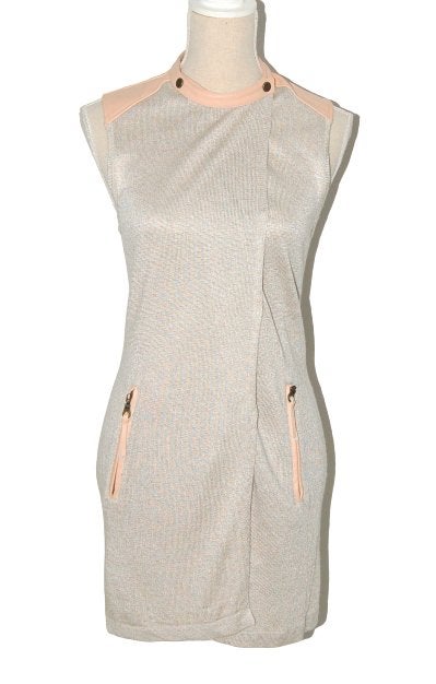 Noblesse jurkje met leer, jurk, beige / roze, Mt. XS, Beige, Noblesse, Ophalen of Verzenden, Zo goed als nieuw