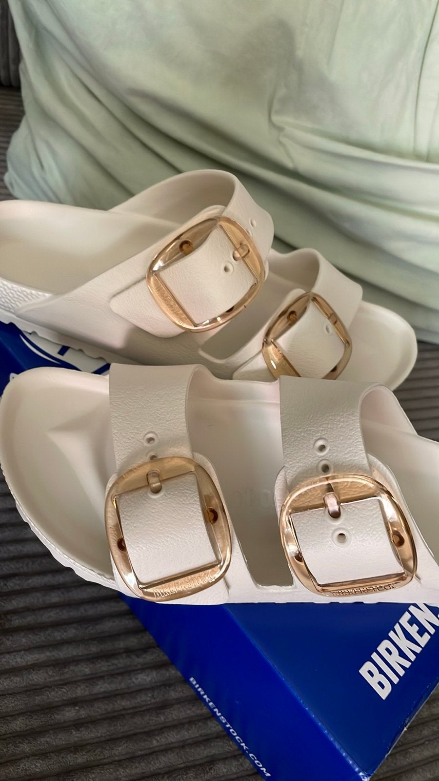Birkenstock Arizona EVA slippers wit met gouden gespen, Verzenden, Nieuw, Wit, Slippers