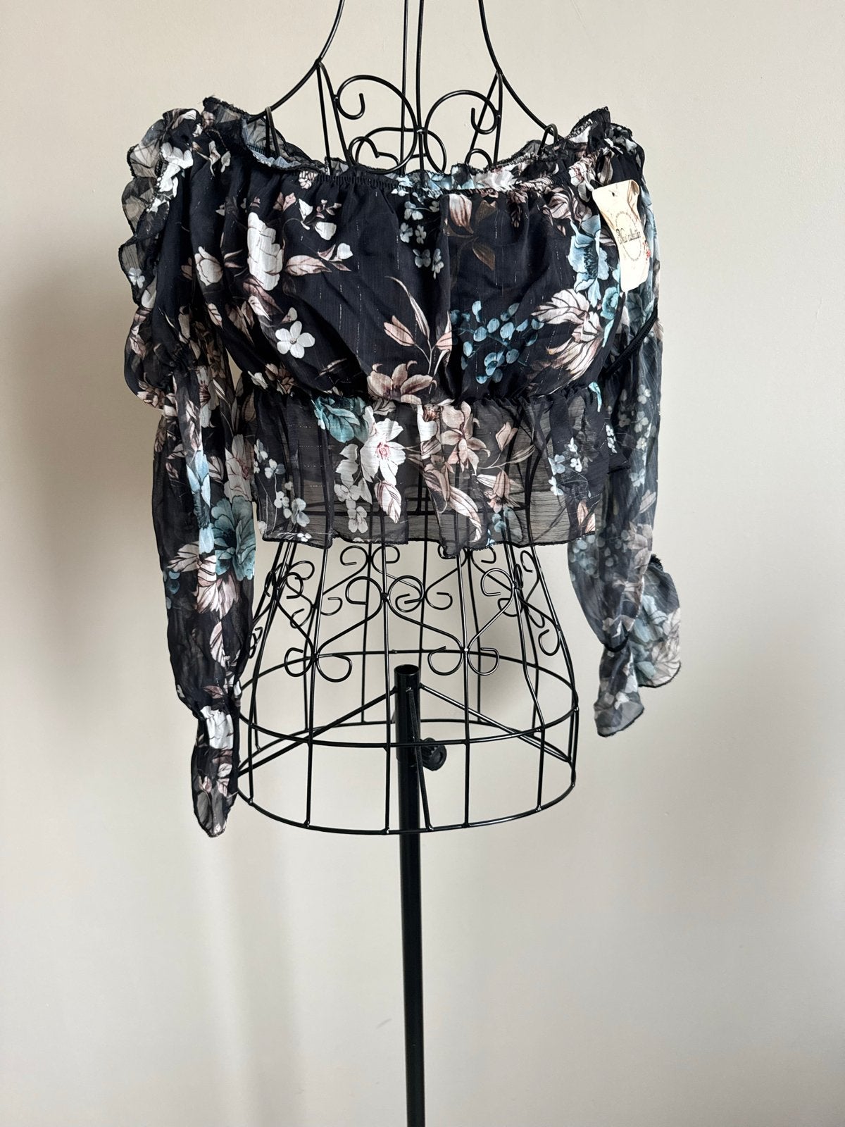 Leuke Y2K blouse met bloemenprint - Maat XL, Ophalen of Verzenden, Nieuw, Maat 46/48 (XL) of groter, Zwart