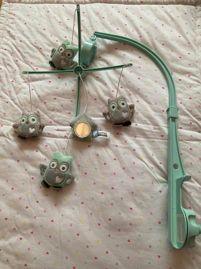 Mooie baby mobiel met uiltjes / Tiamo muziekmobiel uil, Ophalen of Verzenden, Zo goed als nieuw, Mobiel, Met geluid