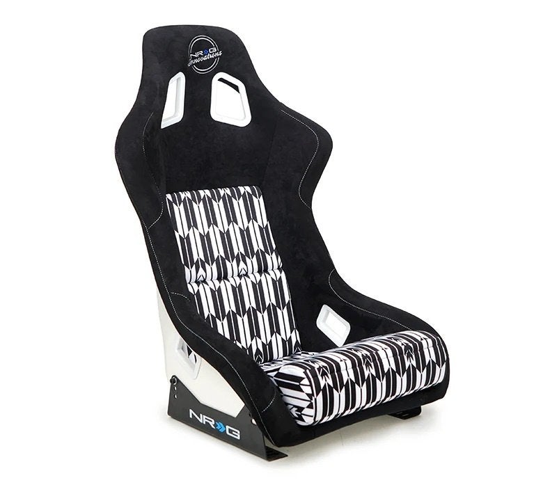 NRG Prisma Ultra Yaba Zwart wit suede Kuipstoel Sportstoel, Auto diversen, Ophalen of Verzenden