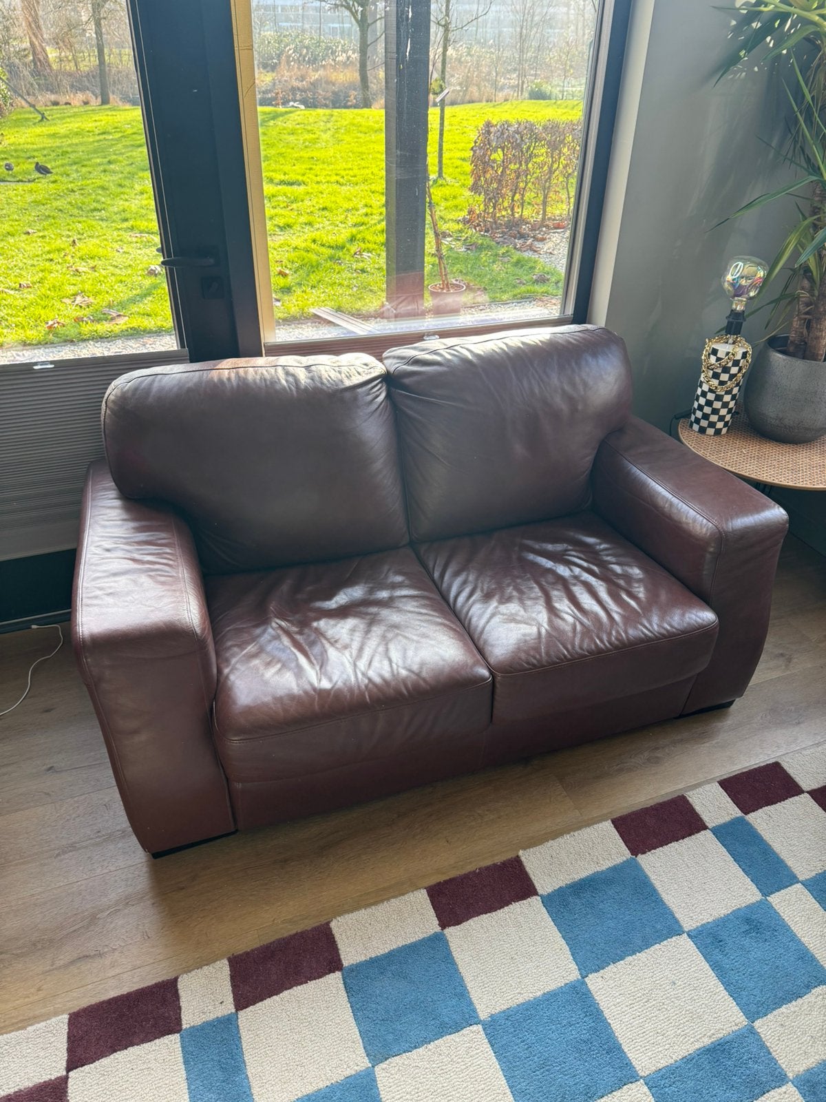 2 zitter leren bank, Ophalen, 150 tot 200 cm, Tweepersoons, Zo goed als nieuw