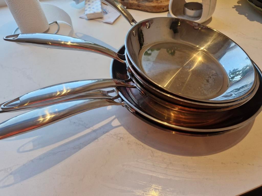 Koperen koekenpannen - silvercrest, Huis en Inrichting, Keuken | Potten en Pannen, Zo goed als nieuw, Koekenpan of Braadpan, Overige materialen