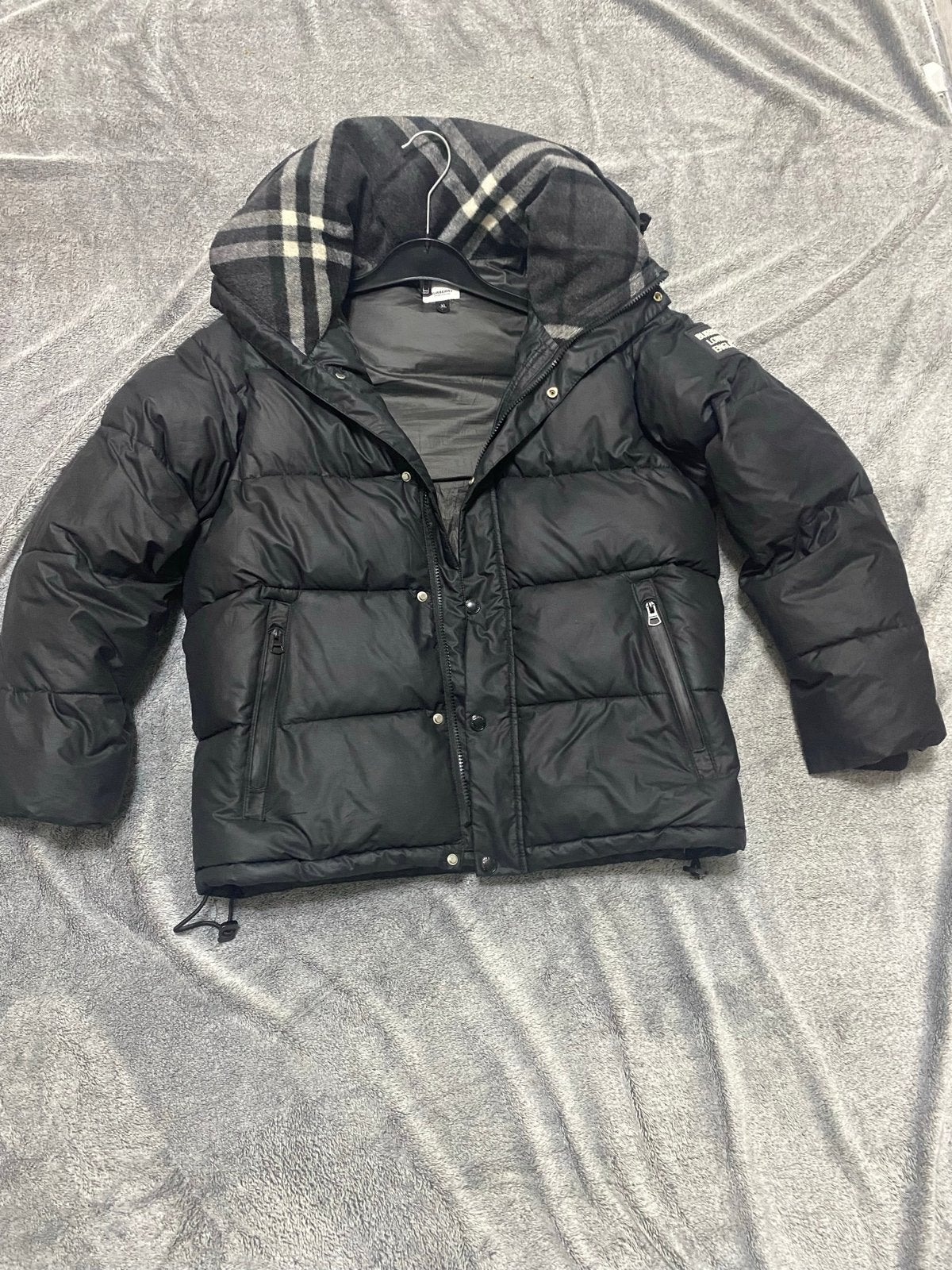 Burberry London England donsjack met geruite capuchon, Ophalen, Zo goed als nieuw, Maat 56/58 (XL), Zwart