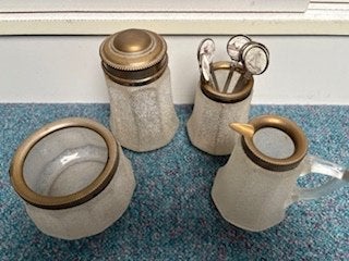 Antieke suiker en melk set met 6 v.v.v. Lemmer lepeltjes, Ophalen