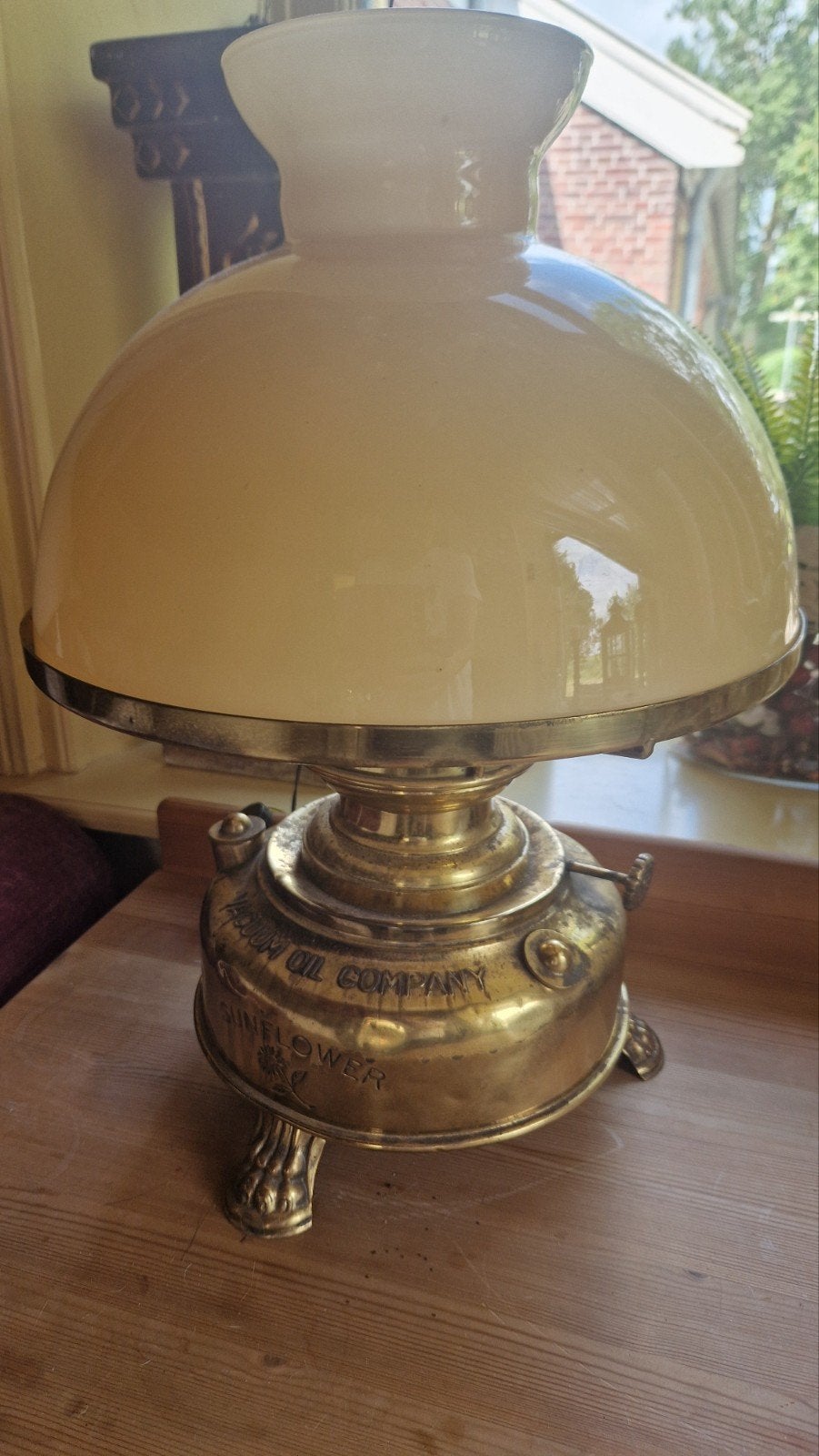 Antieke Messing Olielamp - Vacuum Oil Company Sunflower, Ophalen of Verzenden